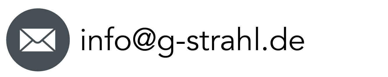 mail Briefumschlag Symbol gefolgt von einem Schriftzug mit: info@g-strahl.de